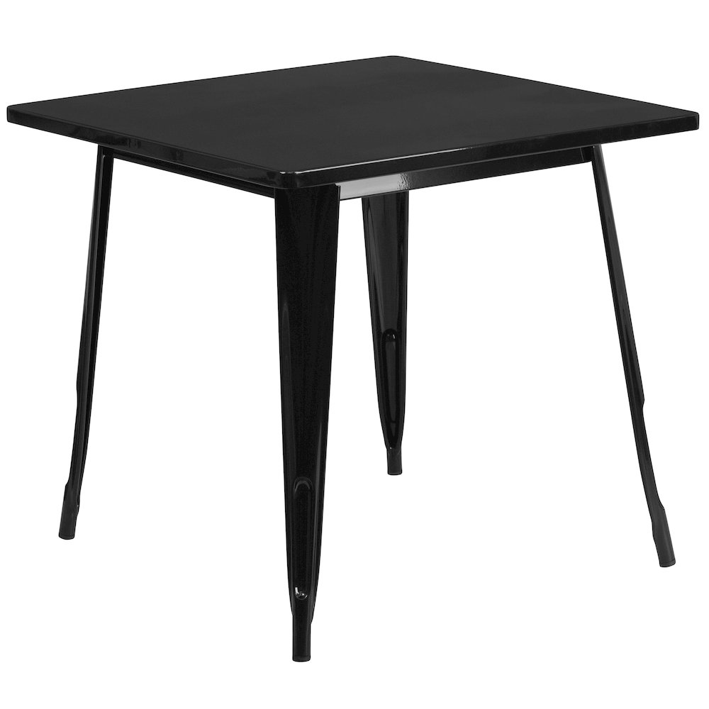 31.5" Square Black Metal Indoor-Outdoor Table Set with 4 Stack Chairs. Picture 9