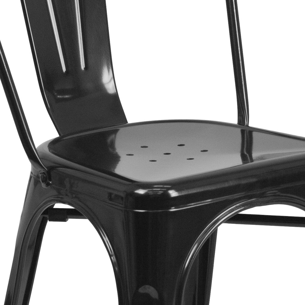 31.5" Square Black Metal Indoor-Outdoor Table Set with 4 Stack Chairs. Picture 7