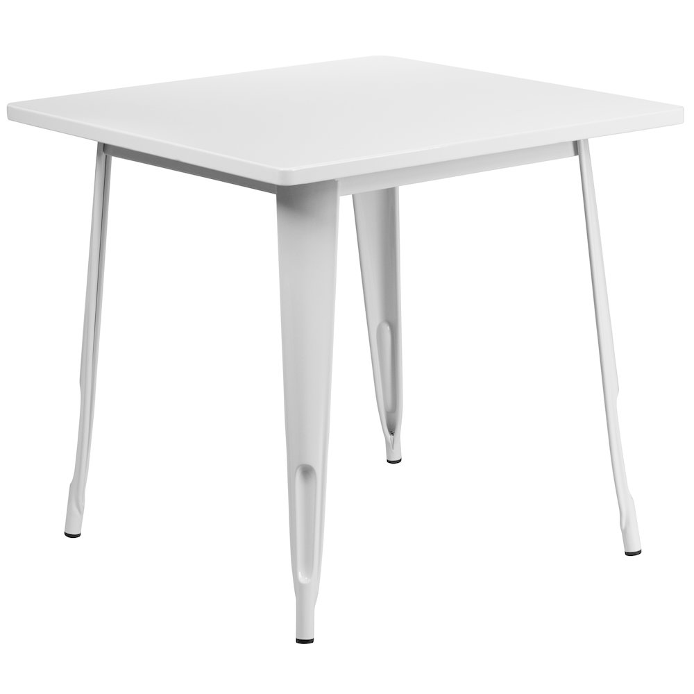 31.5" Square White Metal Indoor-Outdoor Table Set with 4 Arm Chairs. Picture 4
