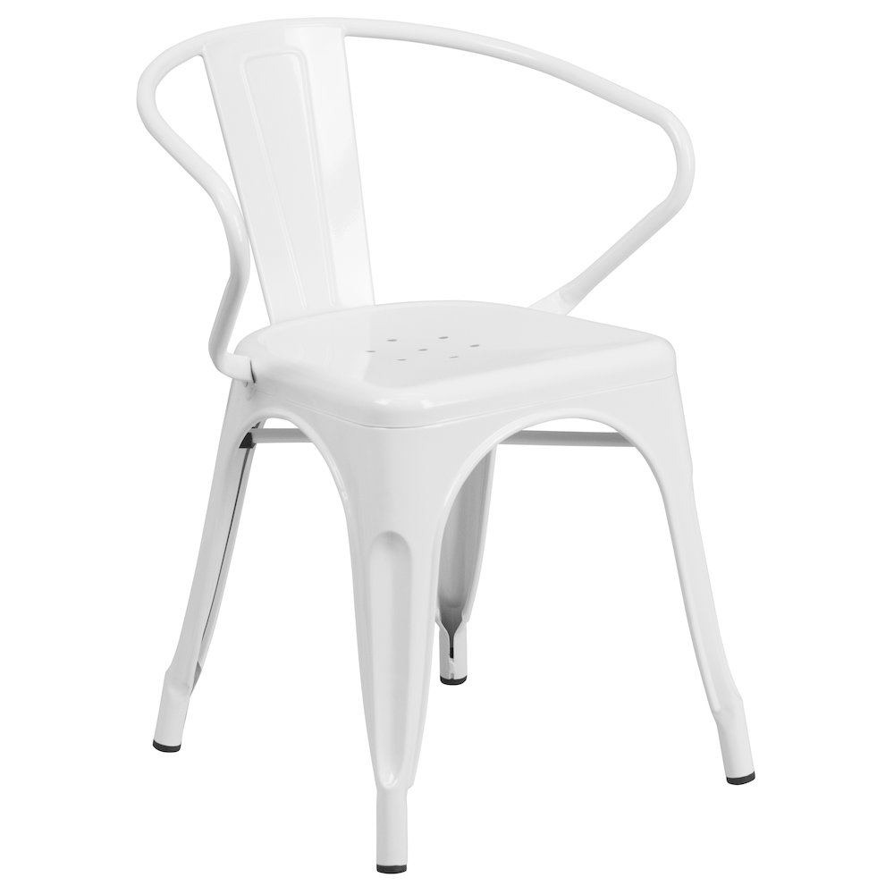 31.5" Square White Metal Indoor-Outdoor Table Set with 4 Arm Chairs. Picture 5