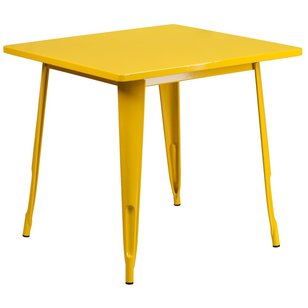 31.5" Square Yellow Metal Indoor-Outdoor Table Set with 4 Arm Chairs. Picture 4