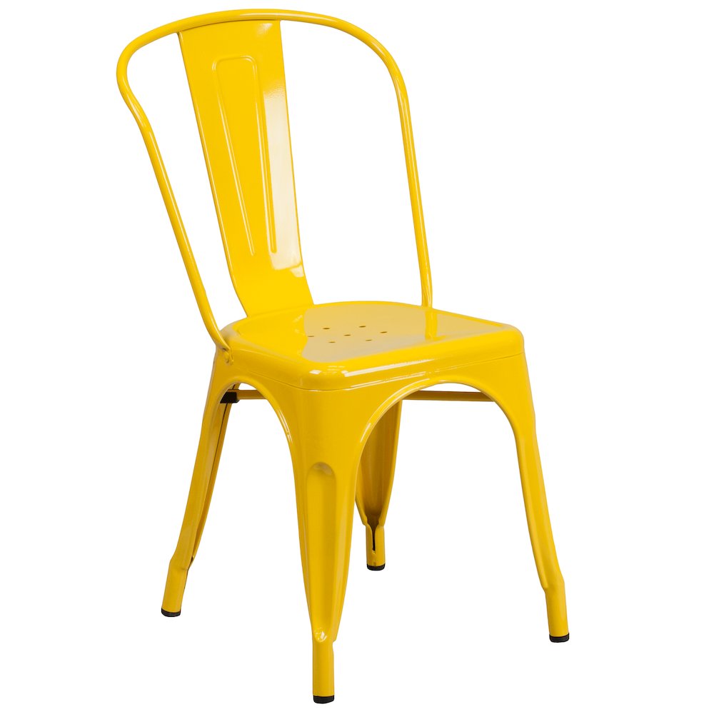 Commercial Grade 31.5" x 63" Rectangular Yellow Metal Indoor-Outdoor Table Set with 4 Stack Chairs. Picture 3