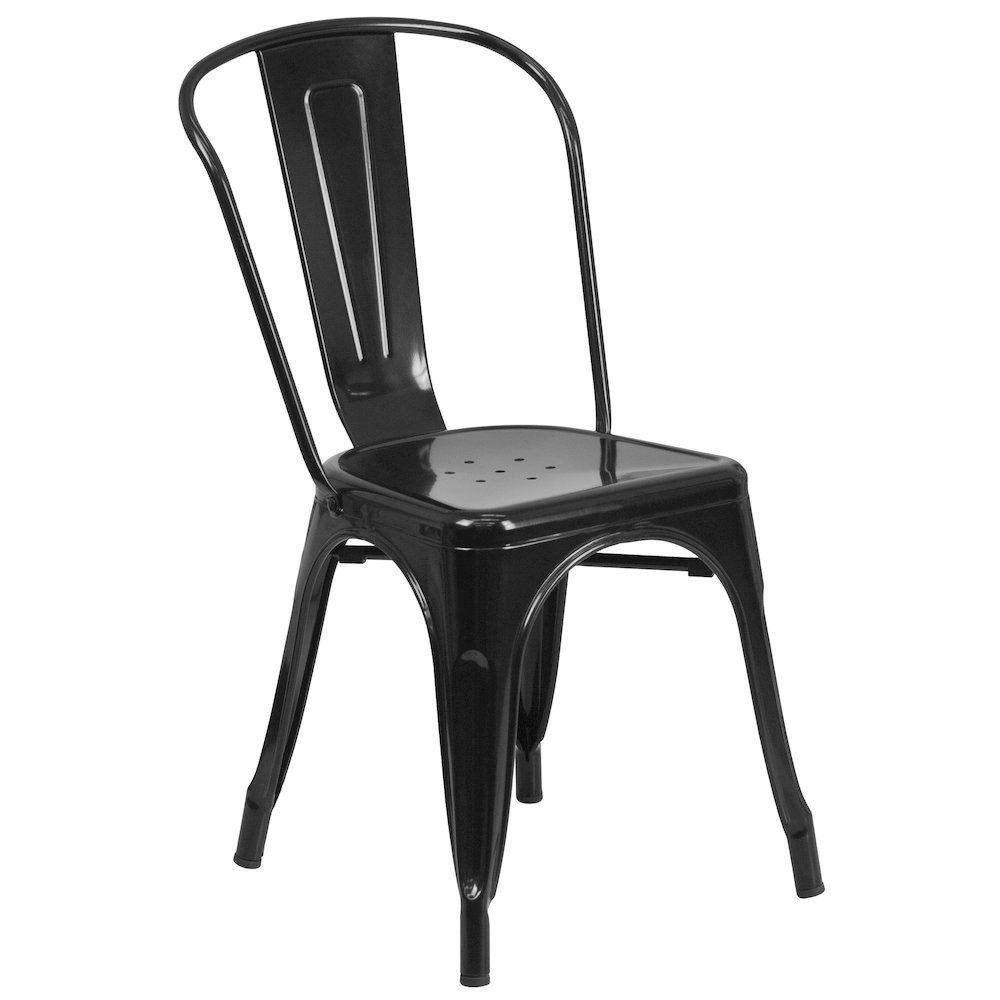 1.5" x 63" Rectangular Black Metal Indoor-Outdoor Table Set with 6 Stack Chairs. Picture 6