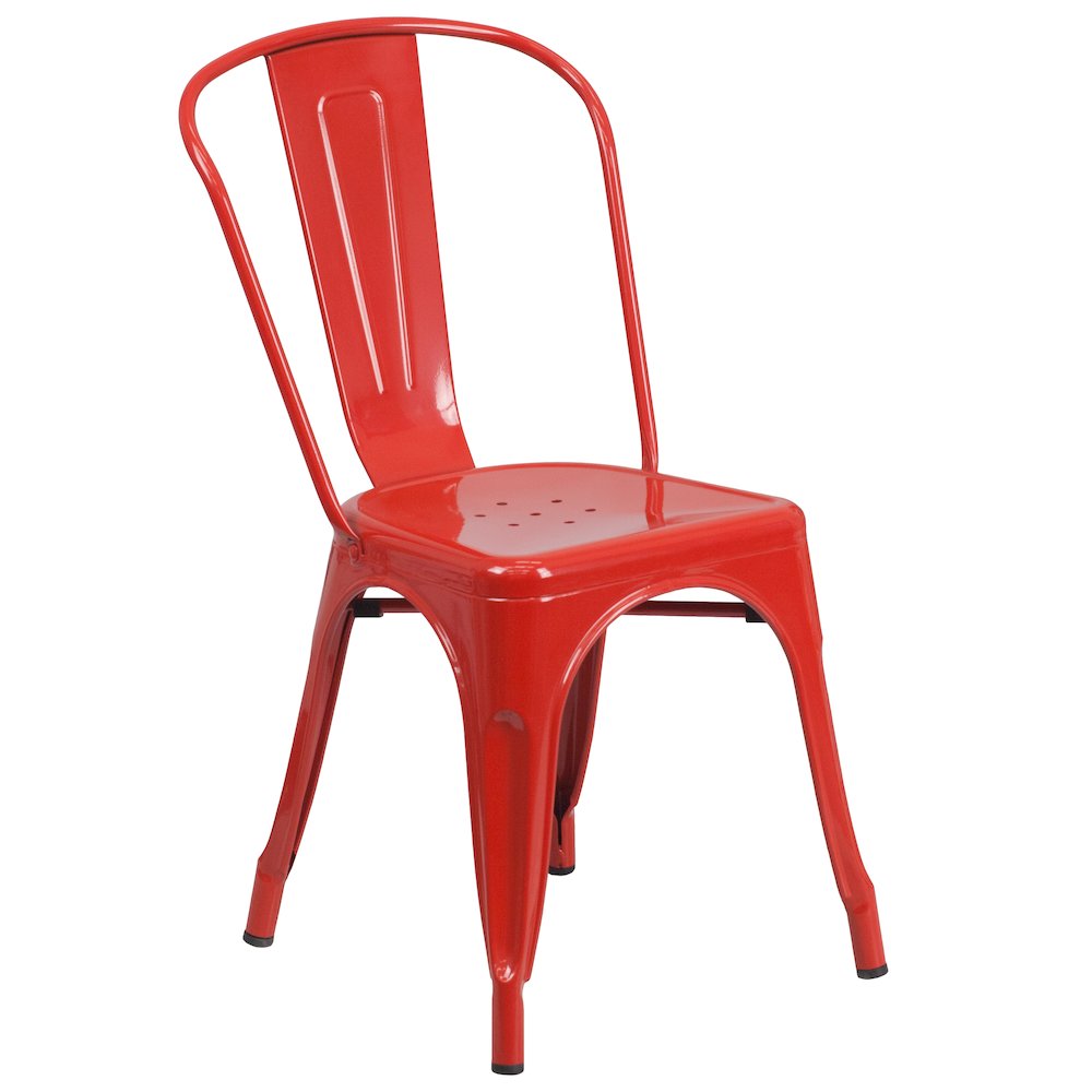 Commercial Grade 31.5" x 63" Rectangular Red Metal Indoor-Outdoor Table Set with 6 Stack Chairs. Picture 3