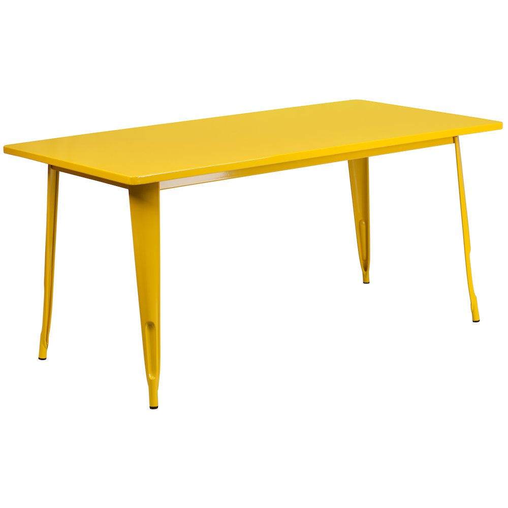 Commercial Grade 31.5" x 63" Rectangular Yellow Metal Indoor-Outdoor Table Set with 6 Stack Chairs. Picture 2