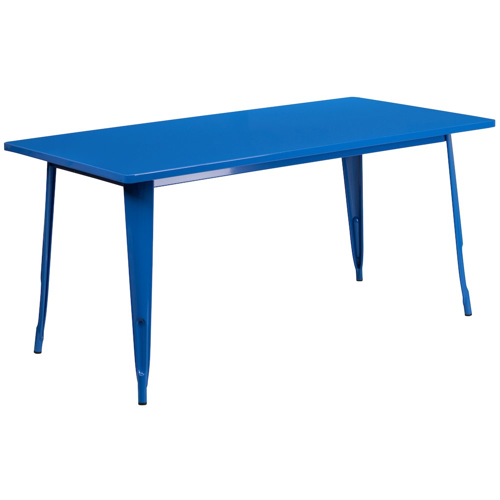 Commercial Grade 31.5" x 63" Rectangular Blue Metal Indoor-Outdoor Table. Picture 1