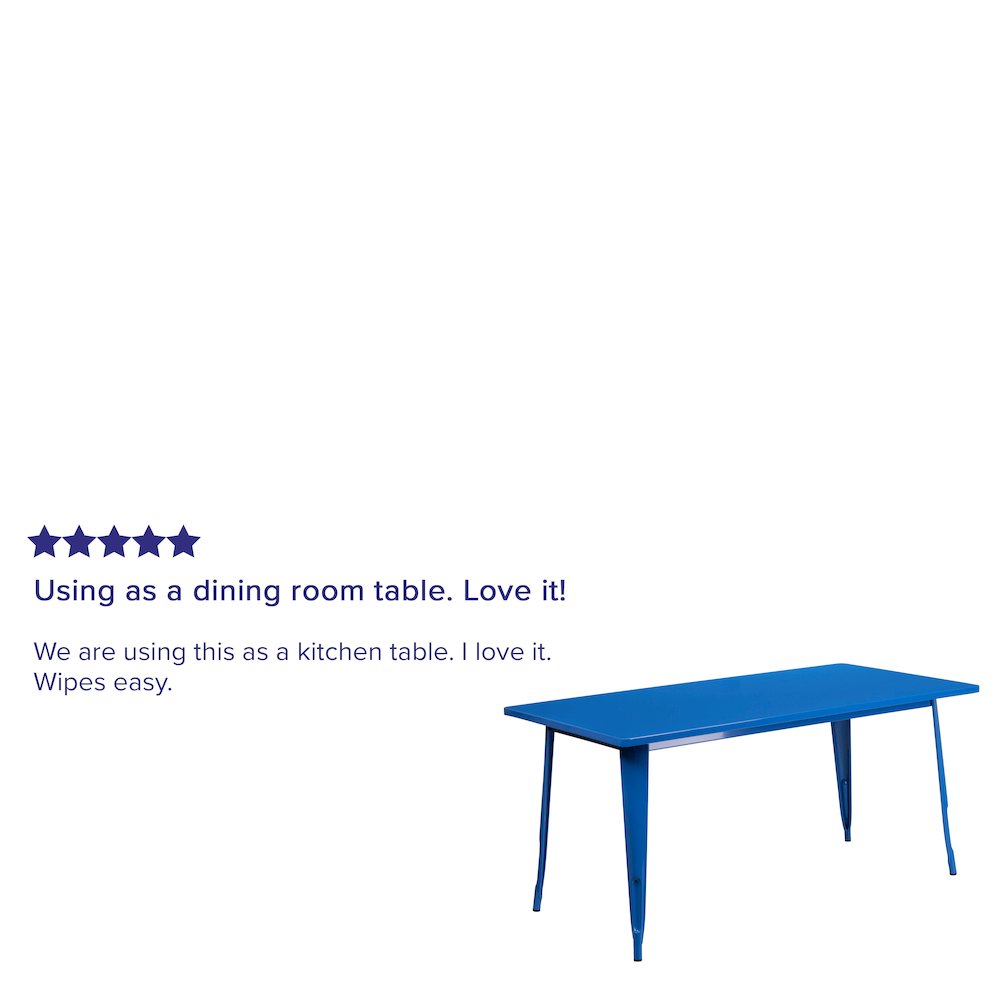 Commercial Grade 31.5" x 63" Rectangular Blue Metal Indoor-Outdoor Table. Picture 2