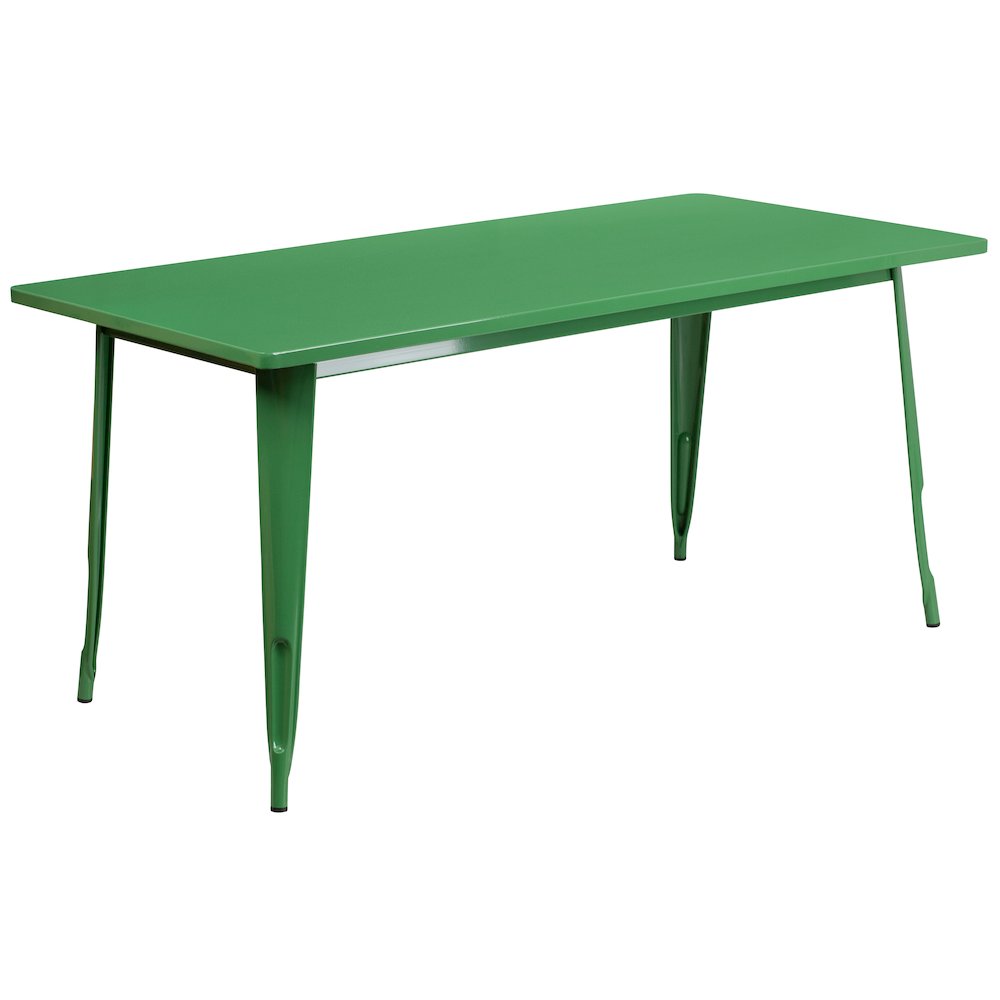 Commercial Grade 31.5" x 63" Rectangular Green Metal Indoor-Outdoor Table. Picture 1