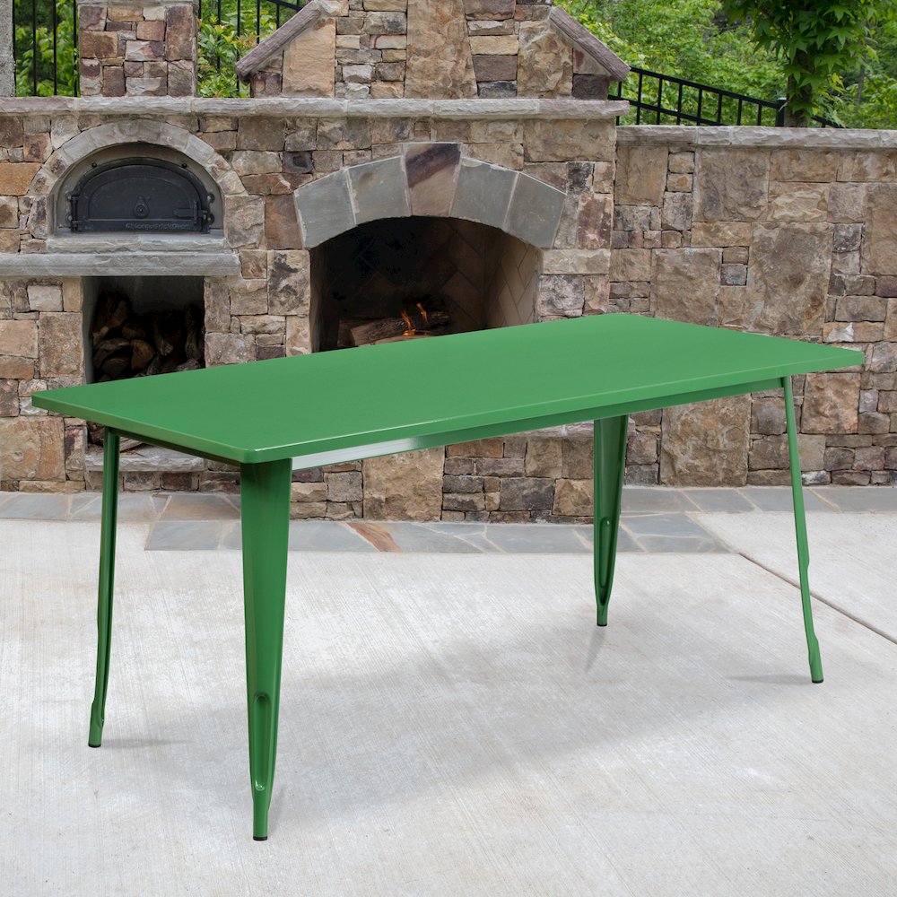Commercial Grade 31.5" x 63" Rectangular Green Metal Indoor-Outdoor Table. Picture 2