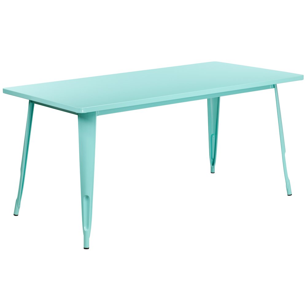 31.5" x 63" Rectangular Mint Green Metal Indoor-Outdoor Table. Picture 1