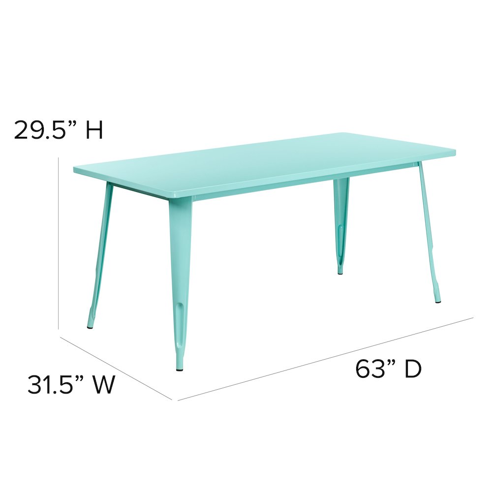 31.5" x 63" Rectangular Mint Green Metal Indoor-Outdoor Table. Picture 5