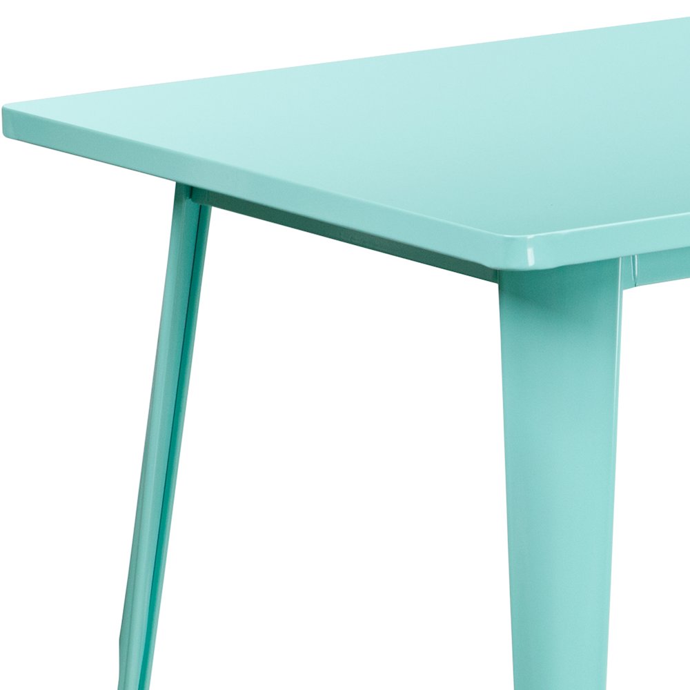 31.5" x 63" Rectangular Mint Green Metal Indoor-Outdoor Table. Picture 6