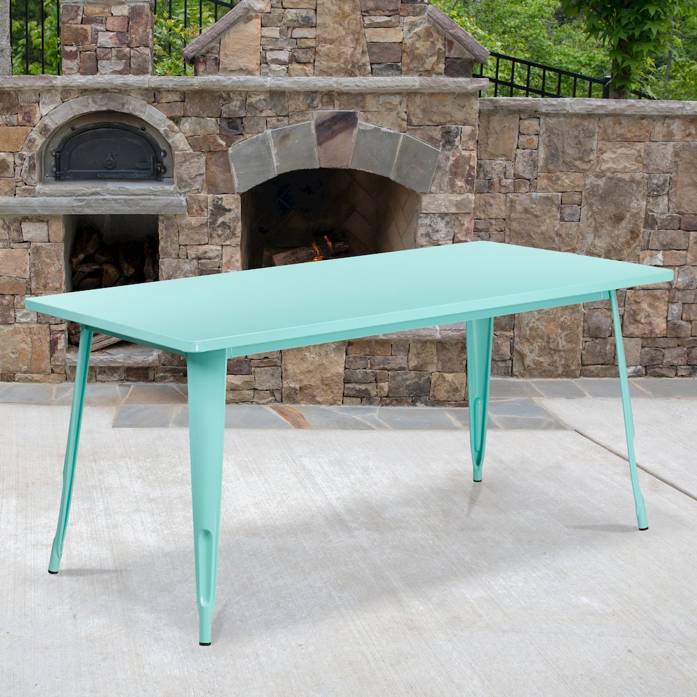 31.5" x 63" Rectangular Mint Green Metal Indoor-Outdoor Table. Picture 2
