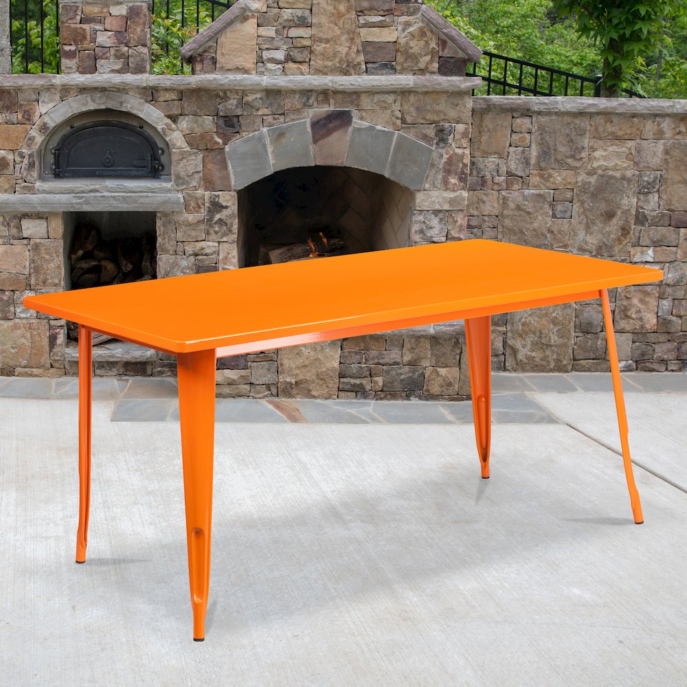 31.5" x 63" Rectangular Orange Metal Indoor-Outdoor Table. Picture 2