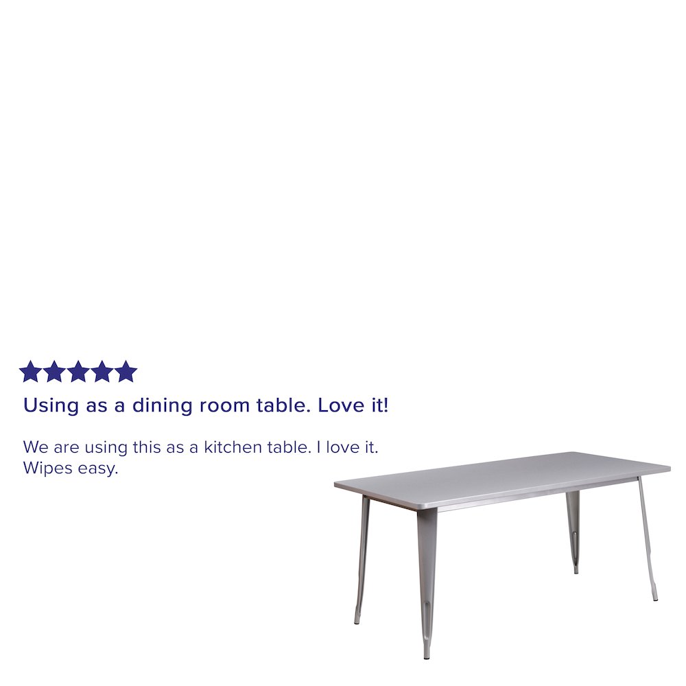 31.5" x 63" Rectangular Silver Metal Indoor-Outdoor Table. Picture 4