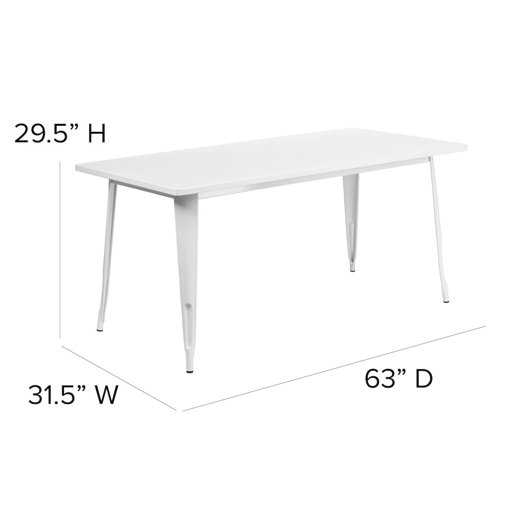 Commercial Grade 31.5" x 63" Rectangular White Metal Indoor-Outdoor Table. Picture 6