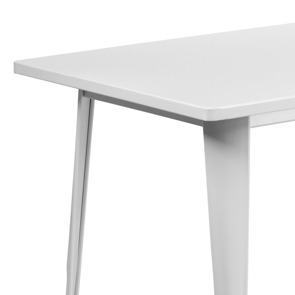 Commercial Grade 31.5" x 63" Rectangular White Metal Indoor-Outdoor Table. Picture 7