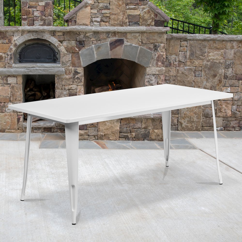 Commercial Grade 31.5" x 63" Rectangular White Metal Indoor-Outdoor Table. Picture 2