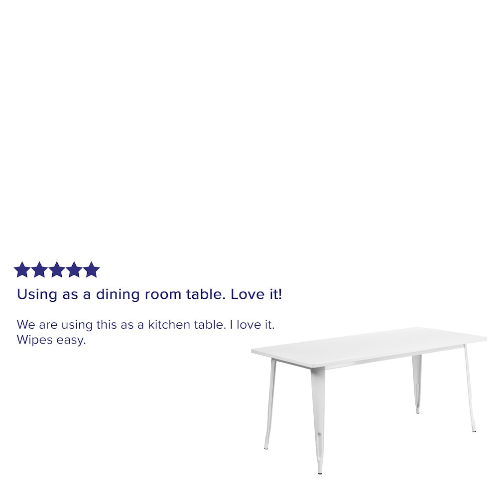 Commercial Grade 31.5" x 63" Rectangular White Metal Indoor-Outdoor Table. Picture 4