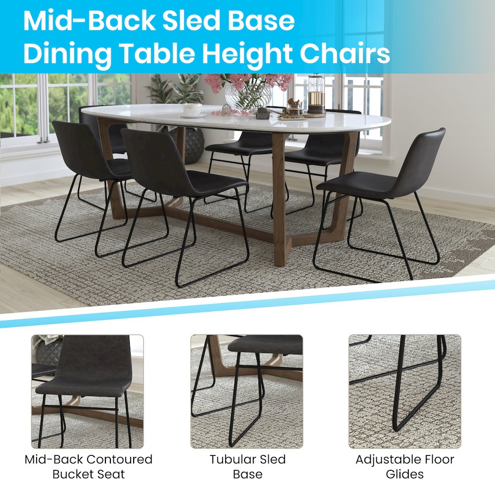 18 in Mid-Back Sled Base Dining Chair in Dark Gray with Black Frame, Set of 2. Picture 5