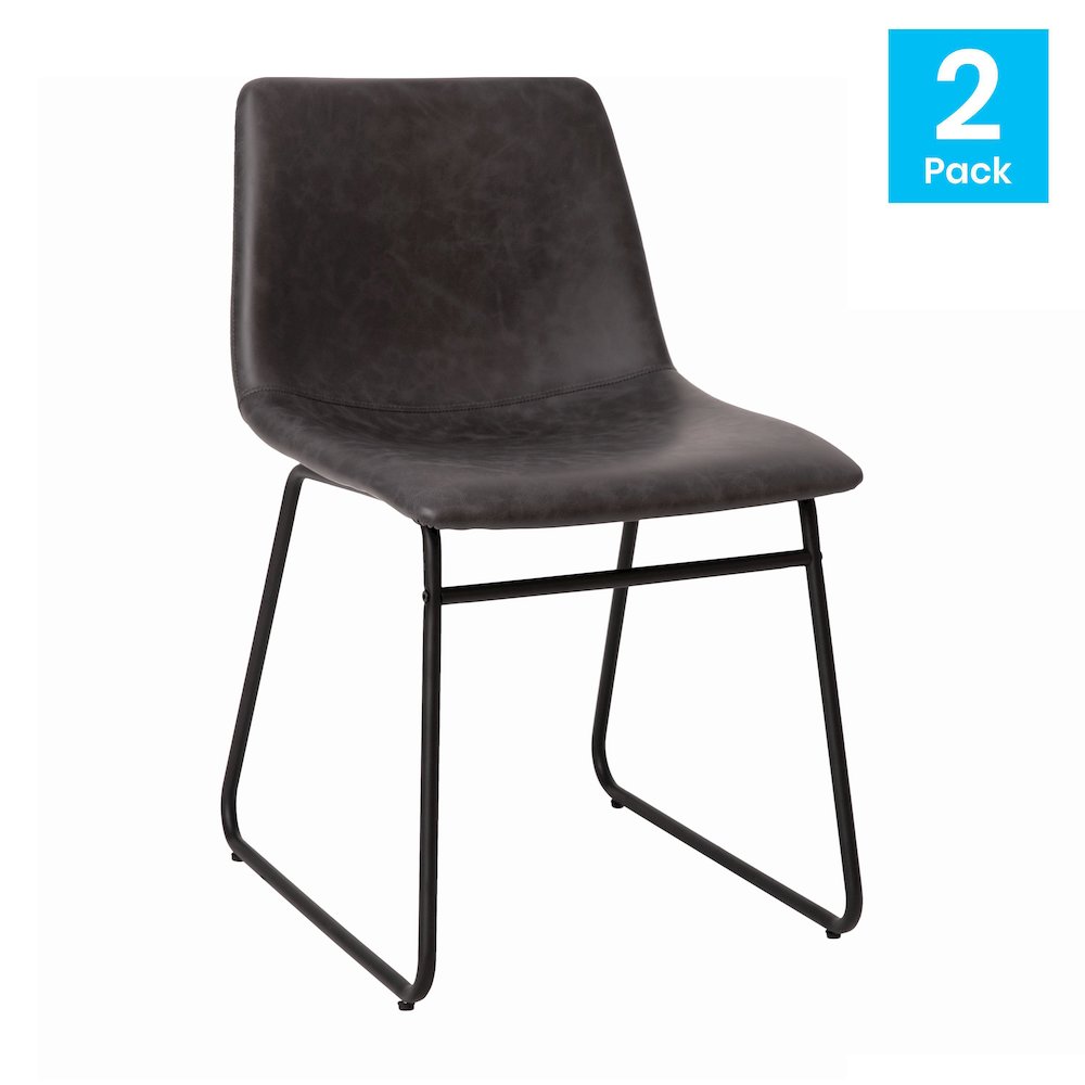 18 in Mid-Back Sled Base Dining Chair in Dark Gray with Black Frame, Set of 2. Picture 1