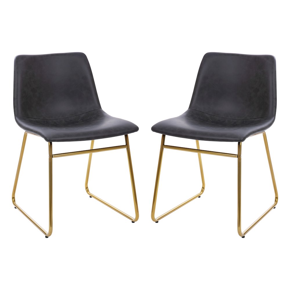 18 in Mid-Back Sled Base Dining Chair in Dark Gray with Gold Frame, Set of 2. Picture 3