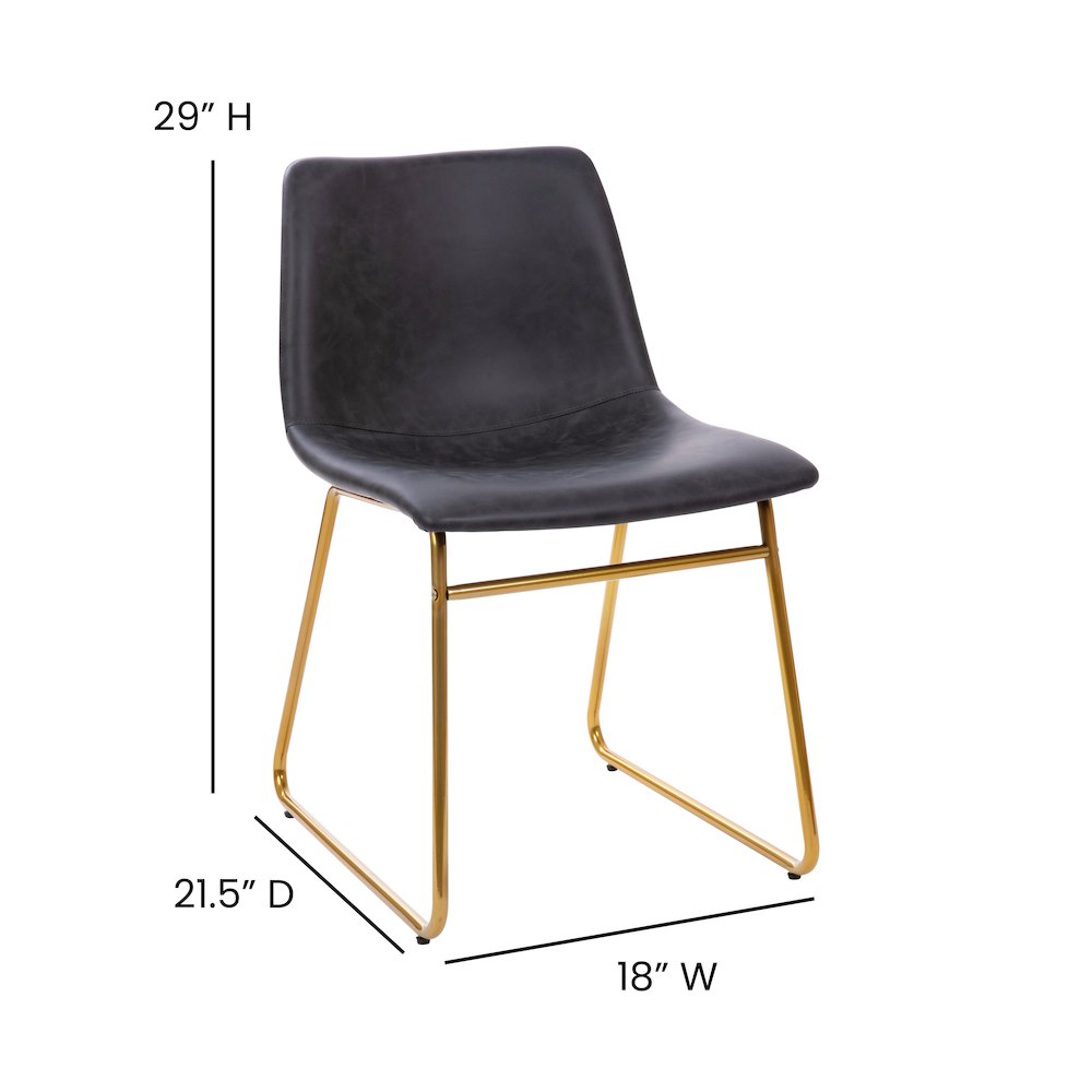 18 in Mid-Back Sled Base Dining Chair in Dark Gray with Gold Frame, Set of 2. Picture 6