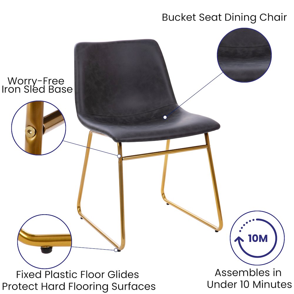 18 in Mid-Back Sled Base Dining Chair in Dark Gray with Gold Frame, Set of 2. Picture 5