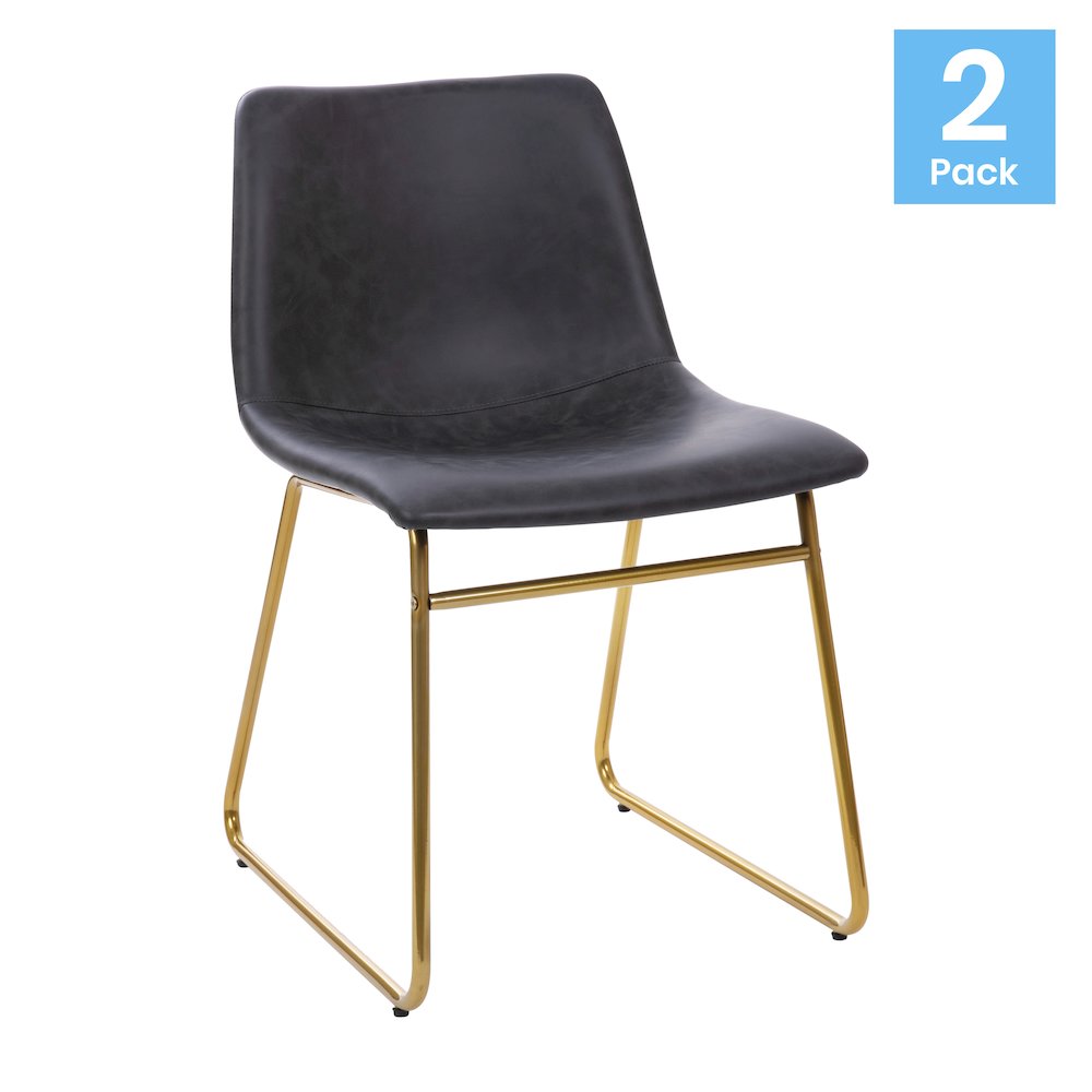 18 in Mid-Back Sled Base Dining Chair in Dark Gray with Gold Frame, Set of 2. Picture 1