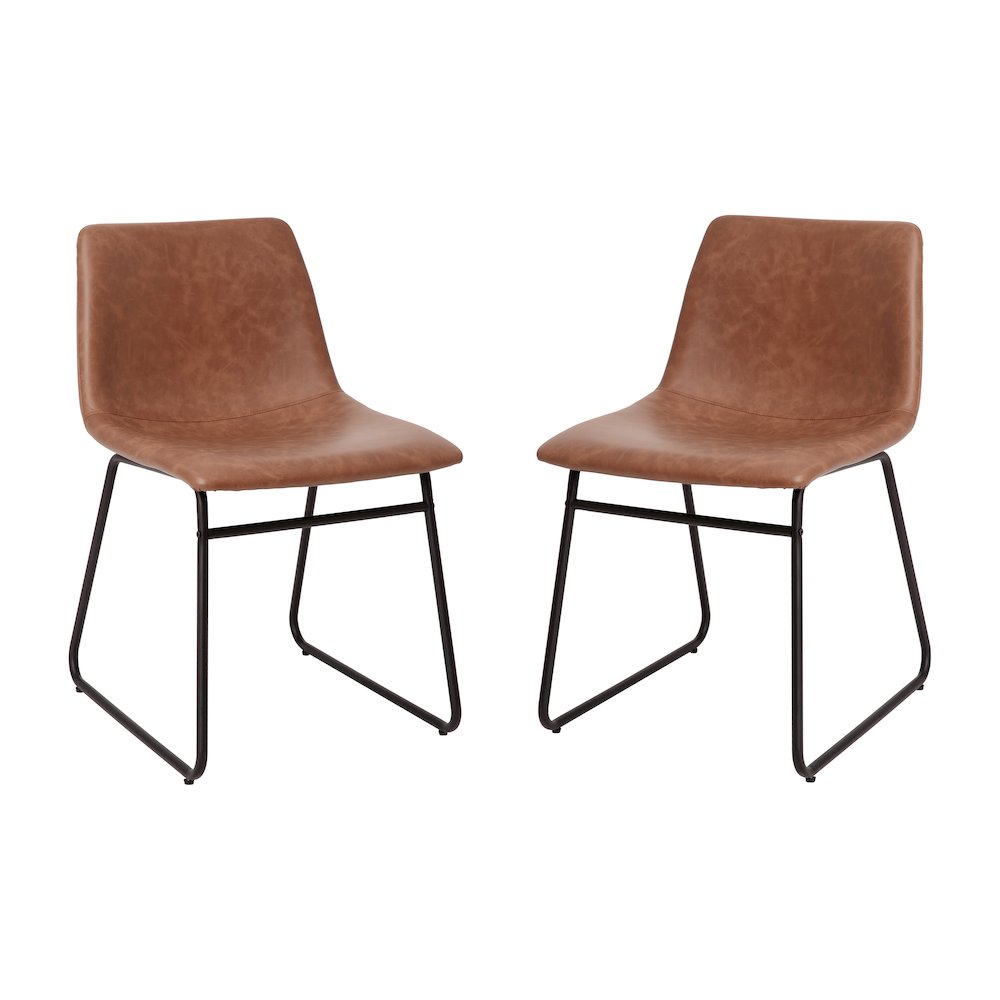 18 in Mid-Back Sled Base Dining Chair in Light Brown with Black Frame, Set of 2. Picture 3