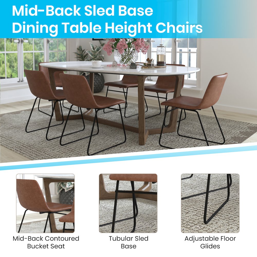 18 in Mid-Back Sled Base Dining Chair in Light Brown with Black Frame, Set of 2. Picture 5