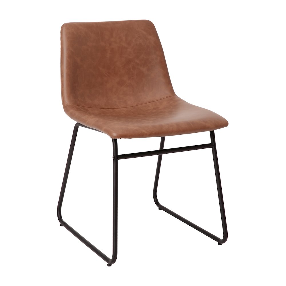 18 in Mid-Back Sled Base Dining Chair in Light Brown with Black Frame, Set of 2. Picture 9