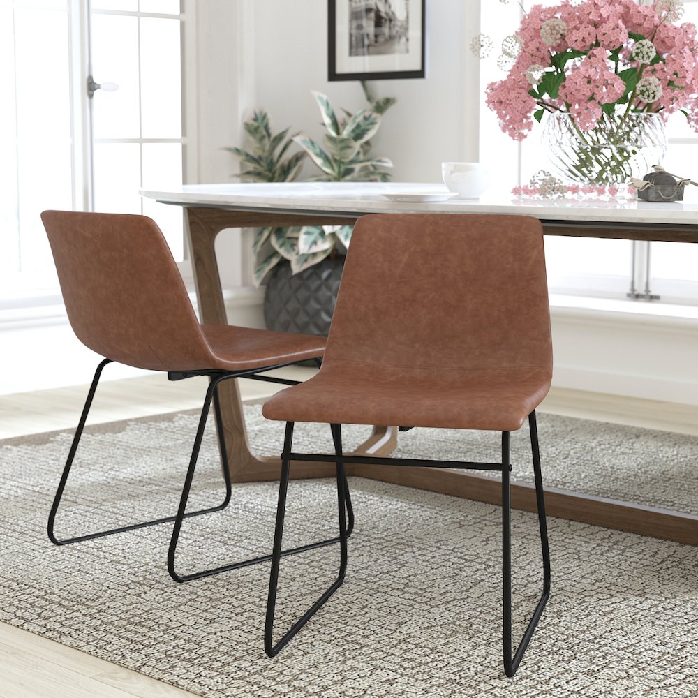 18 in Mid-Back Sled Base Dining Chair in Light Brown with Black Frame, Set of 2. Picture 2