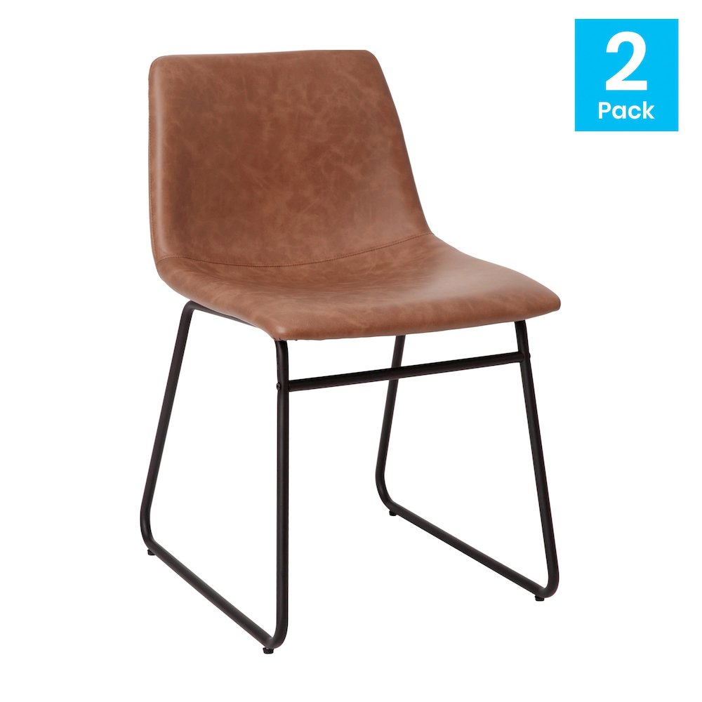 18 in Mid-Back Sled Base Dining Chair in Light Brown with Black Frame, Set of 2. Picture 1