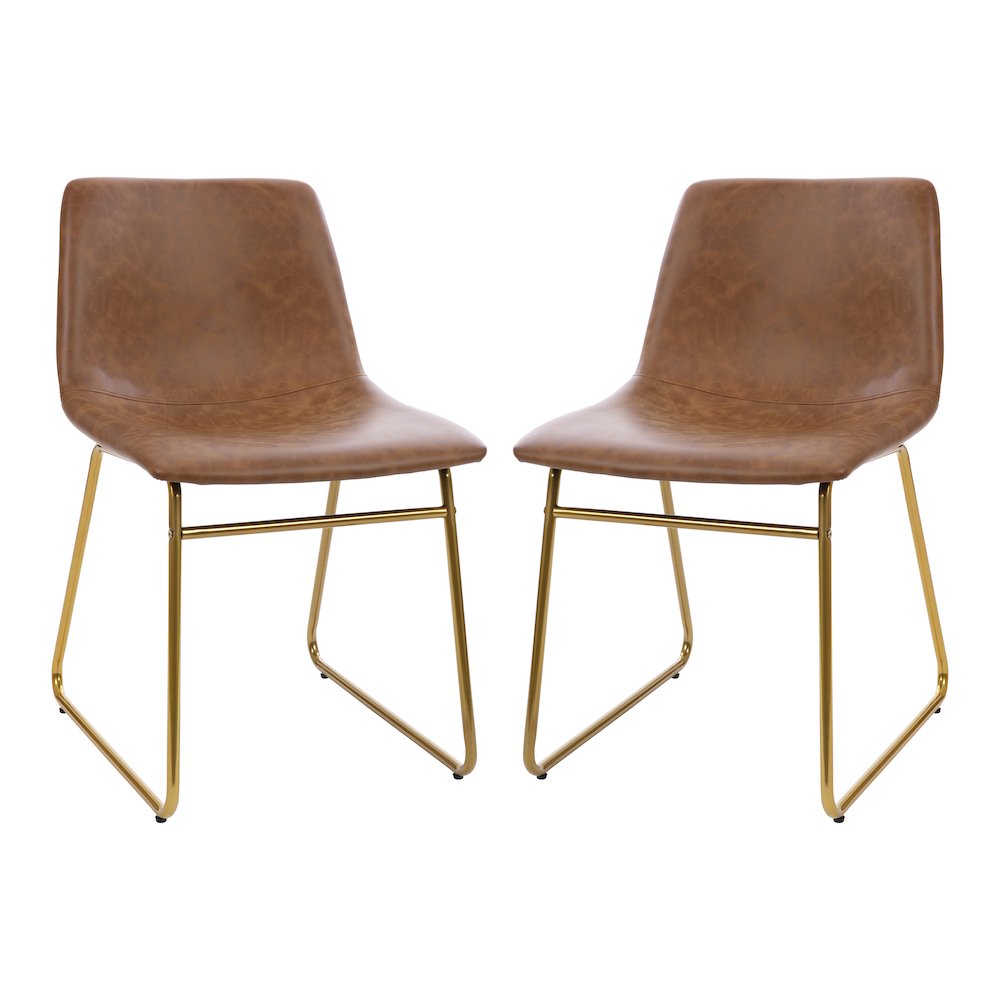 18 in Mid-Back Sled Base Dining Chair in Light Brown with Gold Frame, Set of 2. Picture 3