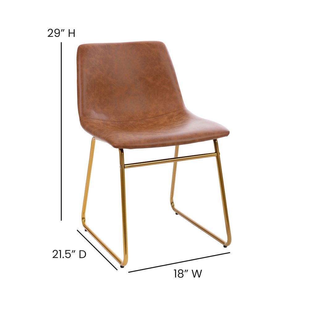 18 in Mid-Back Sled Base Dining Chair in Light Brown with Gold Frame, Set of 2. Picture 5