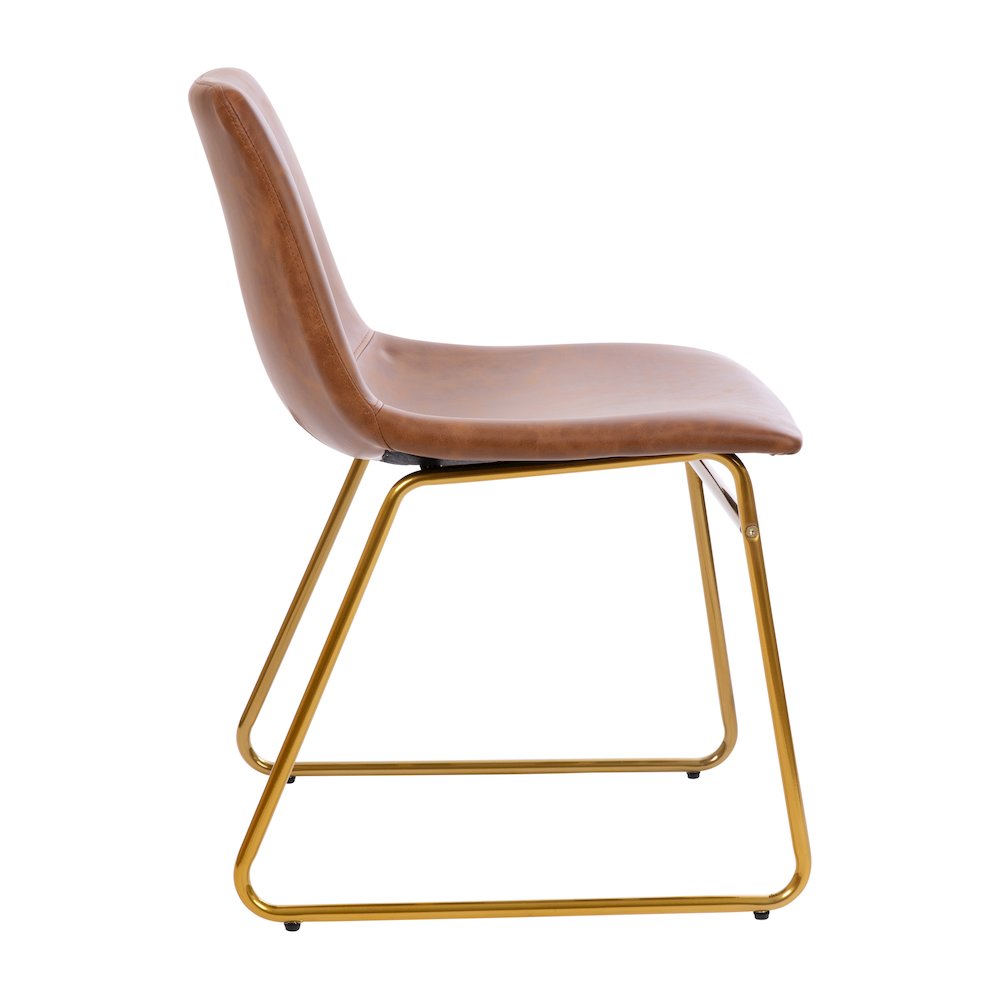 18 in Mid-Back Sled Base Dining Chair in Light Brown with Gold Frame, Set of 2. Picture 9