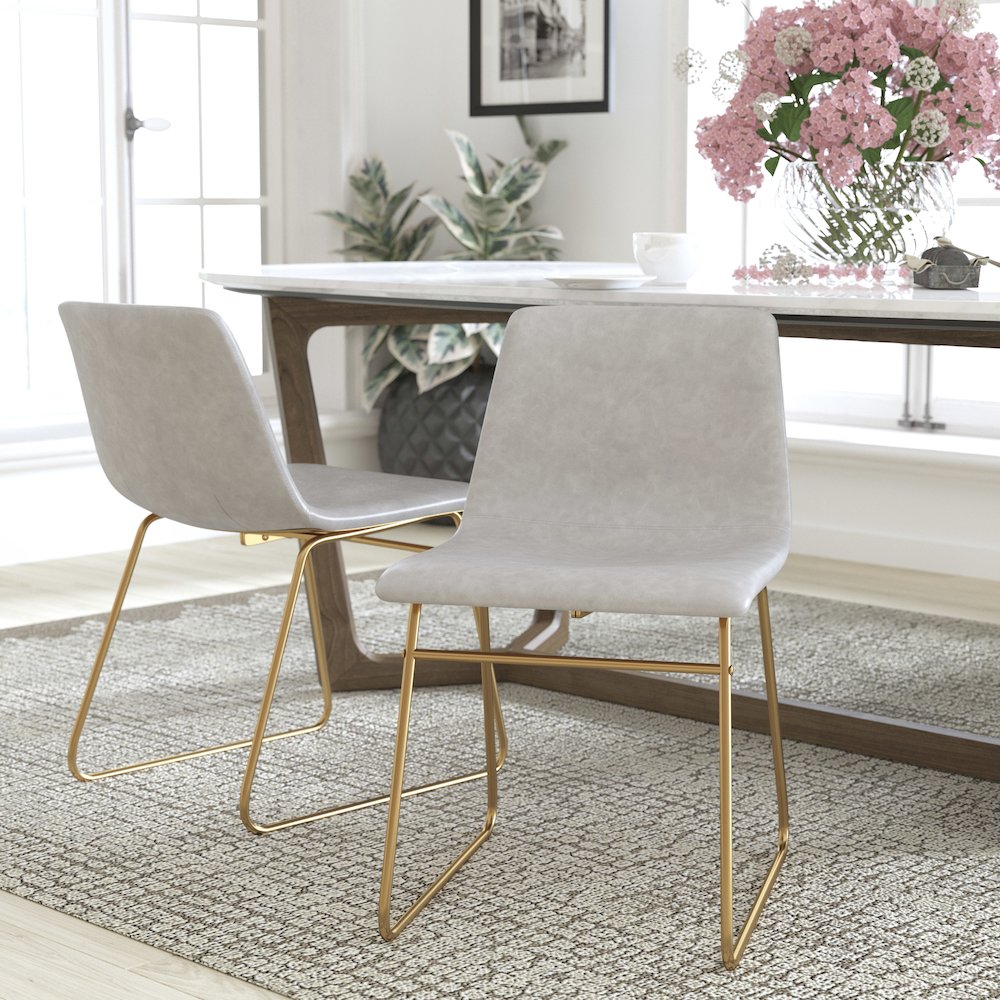 18 in Mid-Back Sled Base Dining Chair in Light Gray with Gold Frame, Set of 2. Picture 2