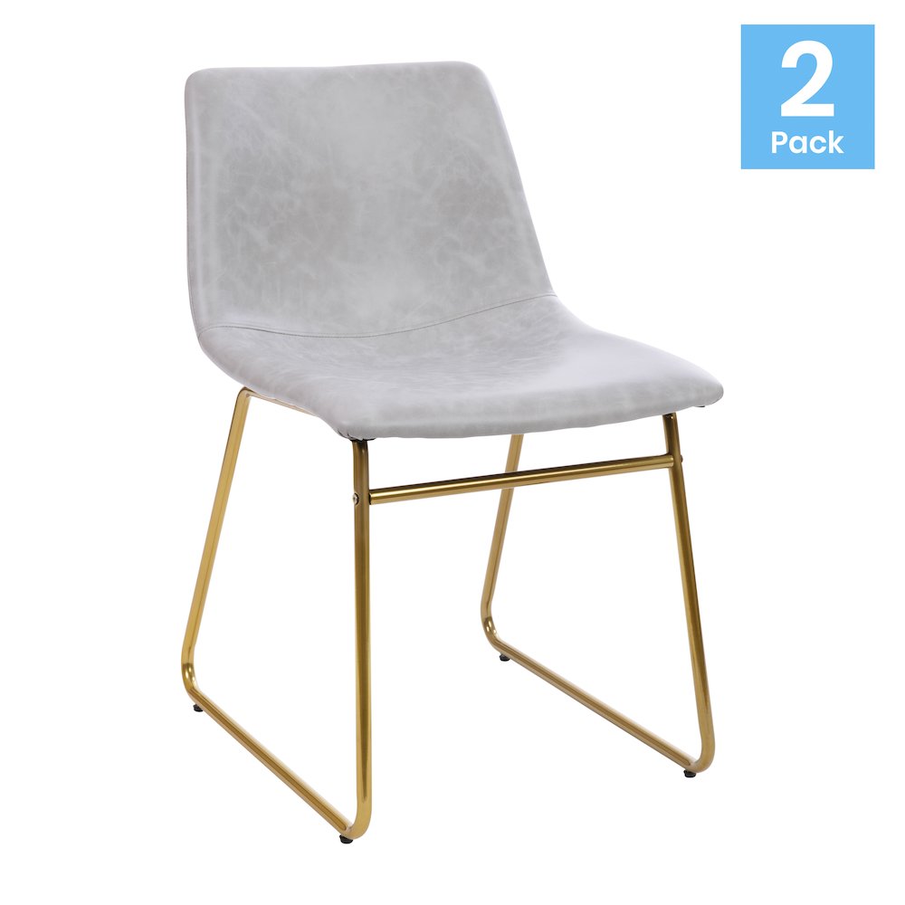 18 in Mid-Back Sled Base Dining Chair in Light Gray with Gold Frame, Set of 2. Picture 1
