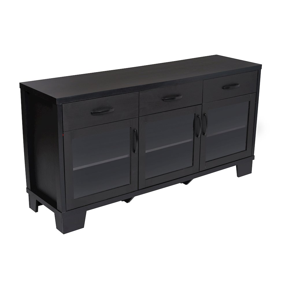 Black 59in Modern Kitchen and Dining Room Buffet Sideboard Storage Cabinet. Picture 1