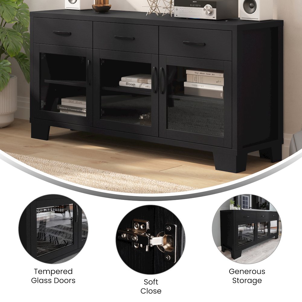 Black 59in Modern Kitchen and Dining Room Buffet Sideboard Storage Cabinet. Picture 4