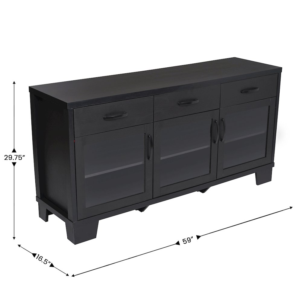Black 59in Modern Kitchen and Dining Room Buffet Sideboard Storage Cabinet. Picture 5