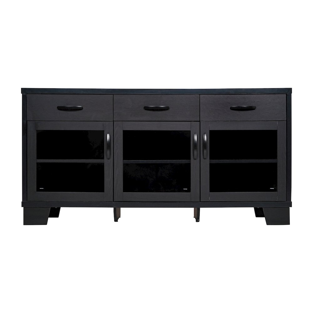 Black 59in Modern Kitchen and Dining Room Buffet Sideboard Storage Cabinet. Picture 10