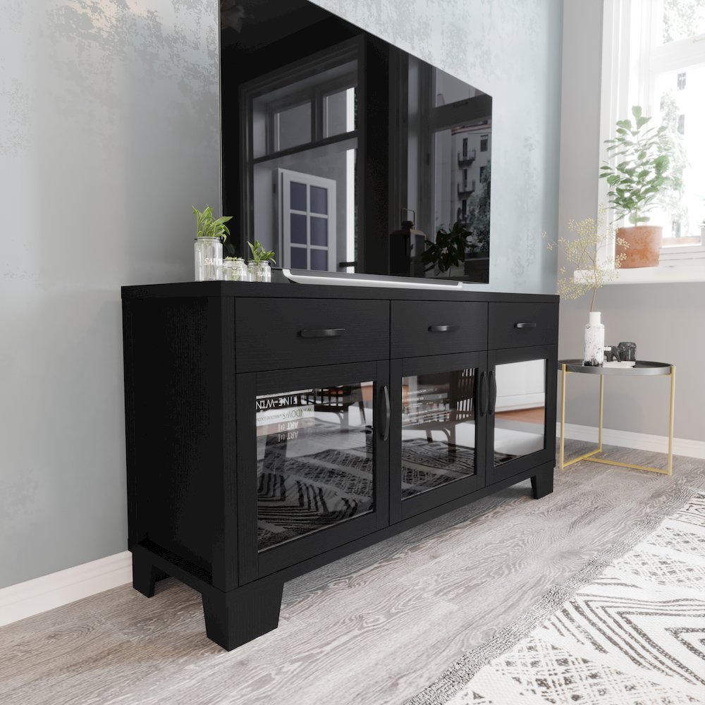 Black 59in Modern Kitchen and Dining Room Buffet Sideboard Storage Cabinet. Picture 3