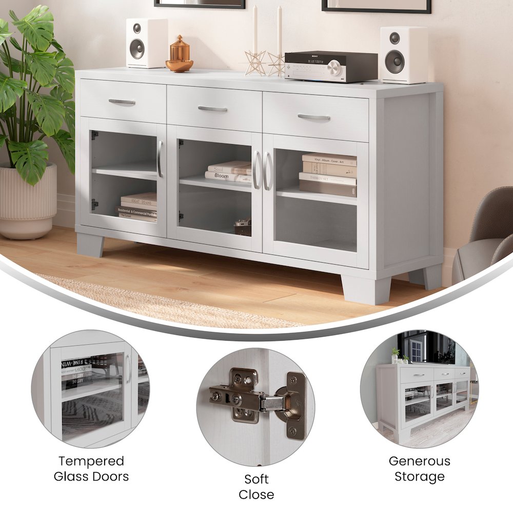 White 59 Inch Modern Kitchen and Dining Room Buffet Sideboard Storage Cabinet. Picture 4