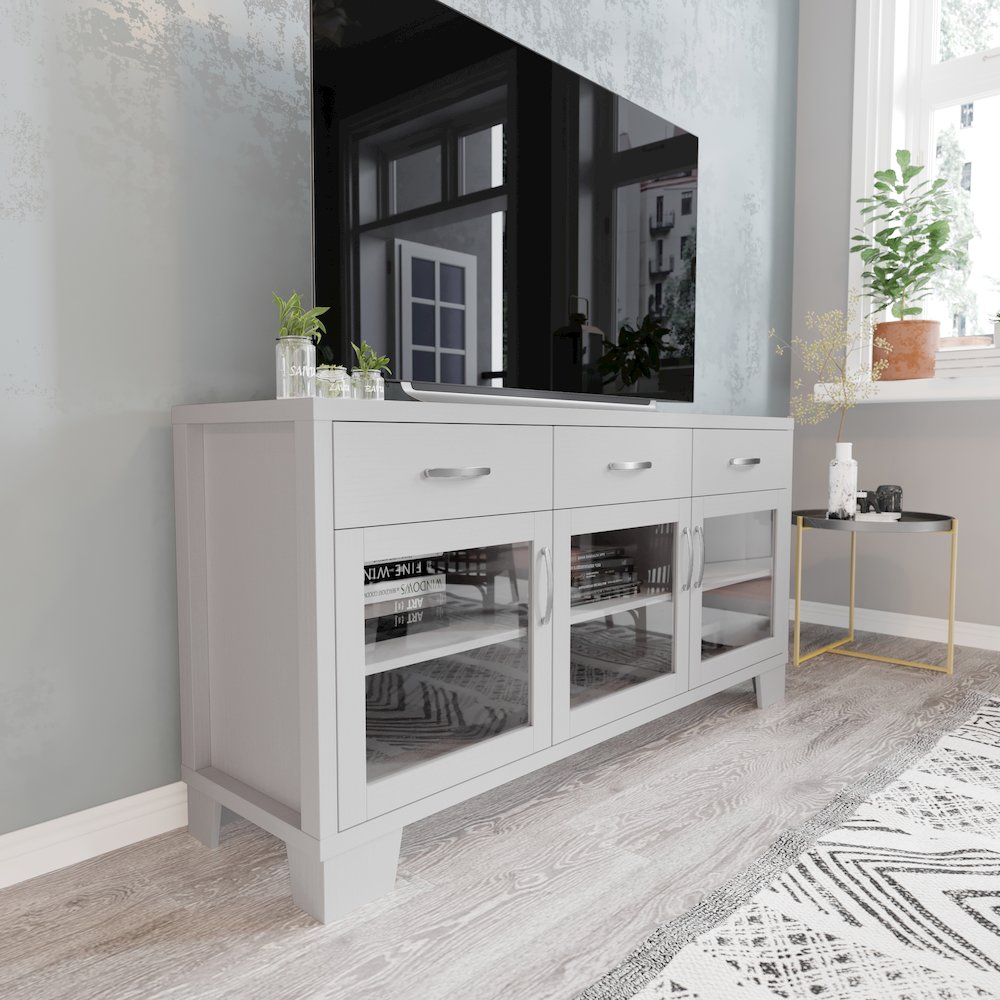 White 59 Inch Modern Kitchen and Dining Room Buffet Sideboard Storage Cabinet. Picture 3