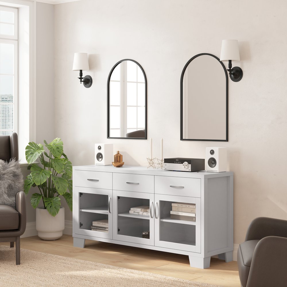 White 59 Inch Modern Kitchen and Dining Room Buffet Sideboard Storage Cabinet. Picture 6