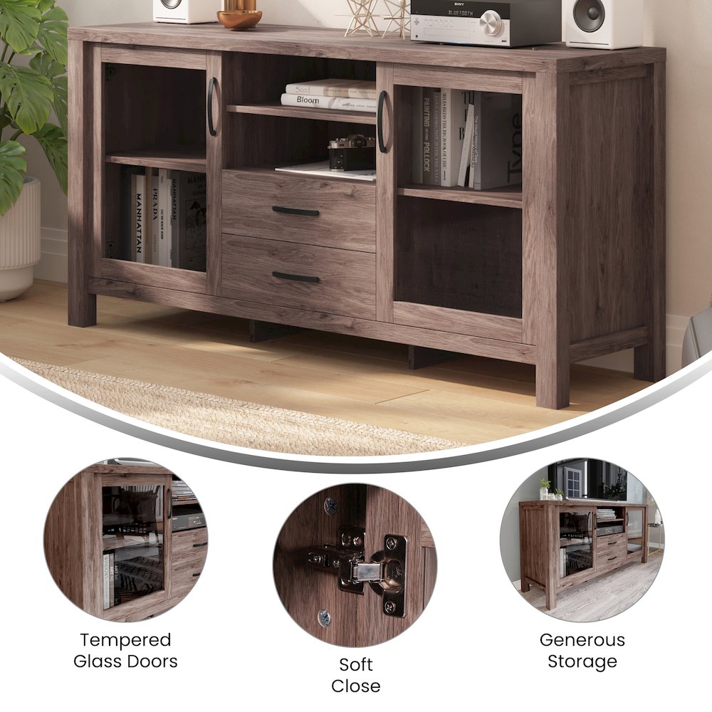 Brown 59in Modern Kitchen and Dining Room Buffet Sideboard Storage Cabinet. Picture 4