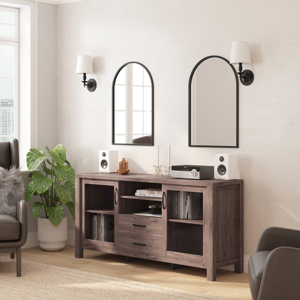 Brown 59in Modern Kitchen and Dining Room Buffet Sideboard Storage Cabinet. Picture 6