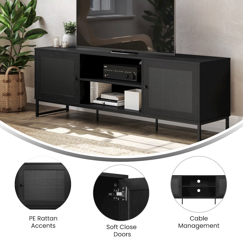 Malaki Mid-Century Modern 65 Inch TV Stand, TV Stand for up to 70" TV's, Black. Picture 2
